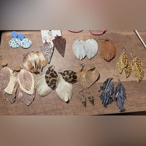 Assorted Leather Leaf Fringe Earrings - Bundle of 11 pairs